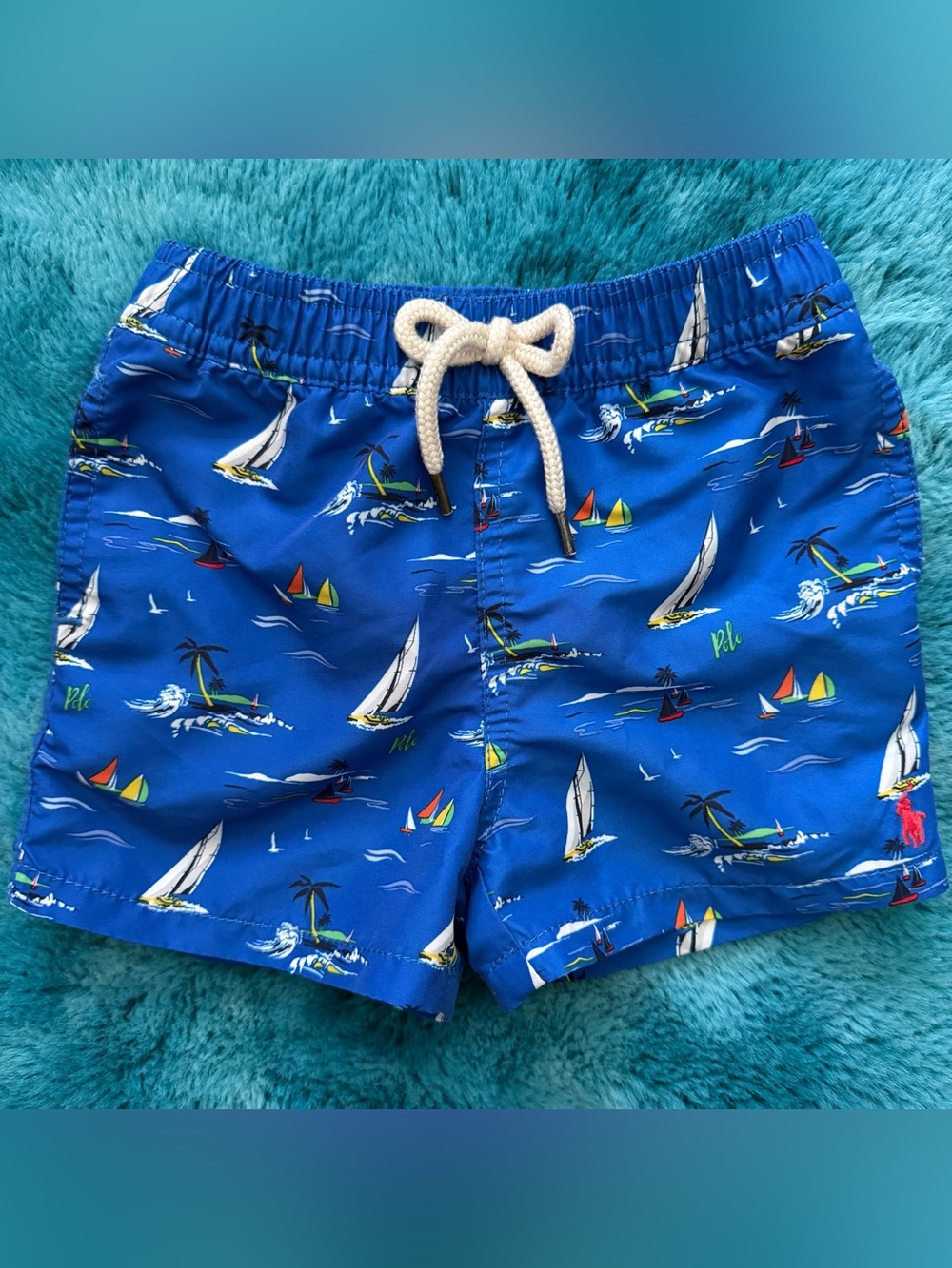 Ralph Lauren Royal Blue Swim Shorts with Nautical Print Size 9-12 Months